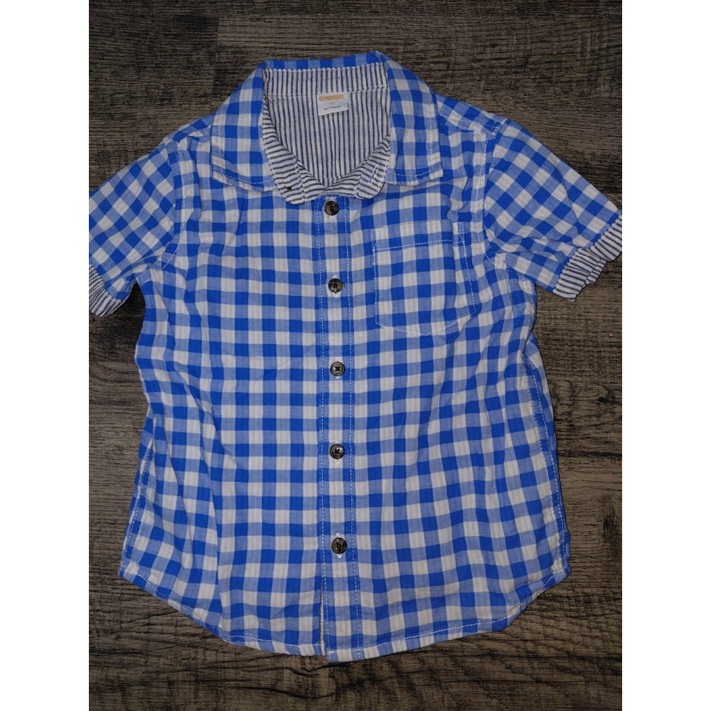 GymboreeBlue Plaid Button Up Dress Shirt Short Sleeve Boys 4T